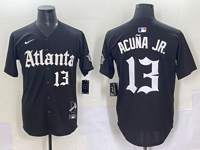 Men 2025 Atlanta Braves #13 Acuna jr Black Five generations Joint Name Nike MLB Jersey style 8